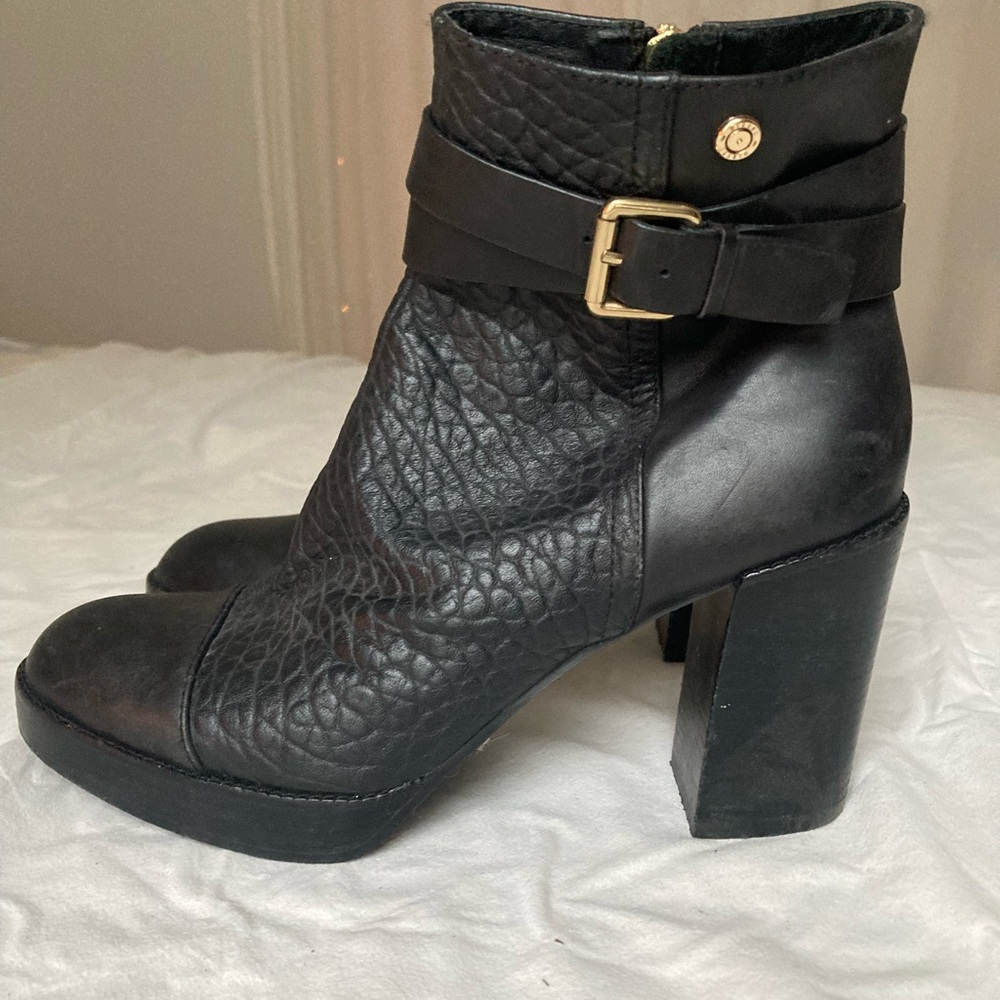 Diesel Black Textured Heeled Boots with Buckle